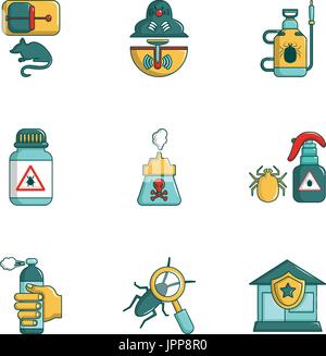 Kammerjäger von Insekten Icons Set, Cartoon-Stil Stock Vektor