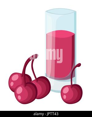 Kirschsaft. Ein Glas Kirschen, Kirschsaft und Eis. Vektor-Website und mobile app-Design-Vektor-Element. Stock Vektor