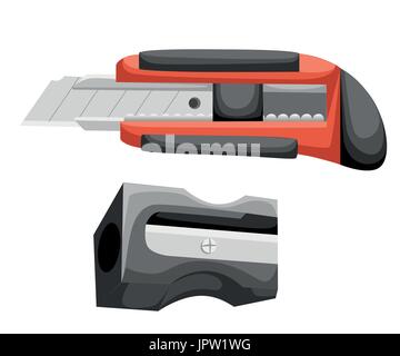 Satz von Farbe isoliert auf weißem Hintergrund Vektor Illustration verschiedene Stifte, Stift, Brieföffner. Briefpapier-Büro-set Stock Vektor
