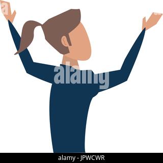 Frau Avatar mit Arme nach oben Symbolbild Stock Vektor