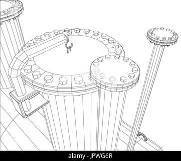 Industrielle Ausrüstung Kapazität. Drahtrahmen. EPS10 Format. Vector Rendering von 3d Stock Vektor