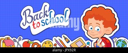 zurück zu Schüler/junge Schriftzug Logo-Vektor-Illustration Fahne Stock Vektor