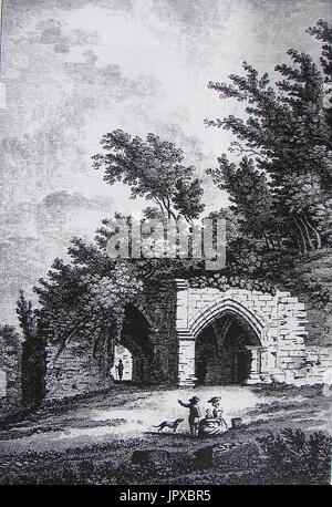 1785 Gravur eines Teils der Roche Abbey in der Nähe von Rotherham, South Yorkshire, England Stockfoto