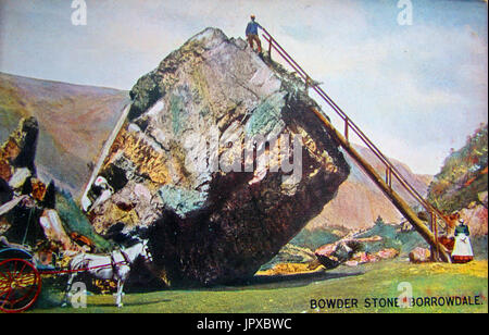 2000 Tonnen Bowder Stone, Borrowdale, Lake District, Großbritannien von eine alte farbige Postkarte um 1890 Stockfoto