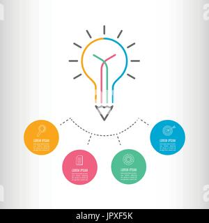 Kreatives Schreiben. Glühbirne und Bleistift mit Infografiken Schritt 4 die Option Vorlage. Infografik Timeline design Vector und Marketing Symbole Stock Vektor