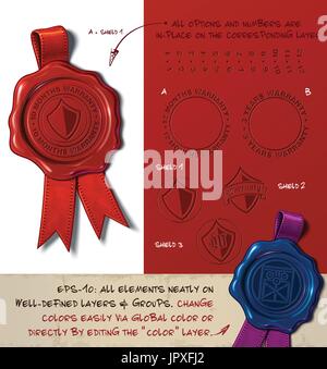 Vektor-Illustration ein Wachssiegel mit einer Reihe von Briefmarken zu Schild Garantie Monate Jahre Themen. Legen Sie alle Designelemente ordentlich auf klar definierte Stock Vektor