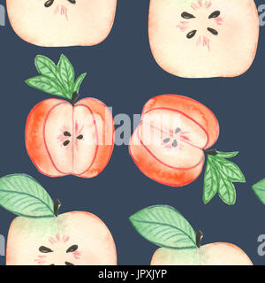 Nahtlose Muster von roten Äpfeln auf dunklen Stockfoto