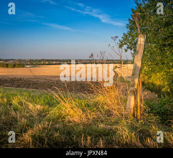 Am frühen Abend und die Sonne beginnt über Landwirtschaftlich genutzte Flächen in der Lincolnshire Fens einstellen Stockfoto