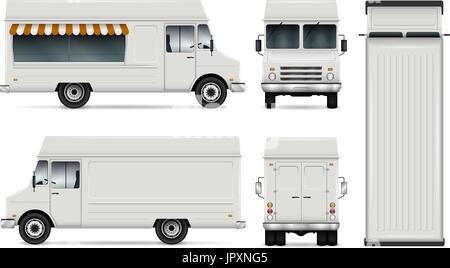 Lebensmittel LKW Vektor Vorlage für Auto, branding und Werbung. Isolierte Lieferung van Abbildung auf weiß. Alle Schichten und Gruppen gut organisiert. Stock Vektor