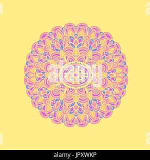Ethnische Muster. Authentische Mandala print auf gelbem Hintergrund. Vektor-Illustration. Stock Vektor