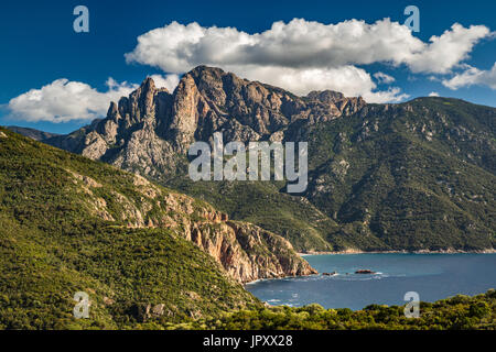 Capo d'Orto, Capo di u Vitullo hinter, über Golfe de Porto, Mittelmeer, Corse-du-Sud, Korsika, Frankreich Stockfoto