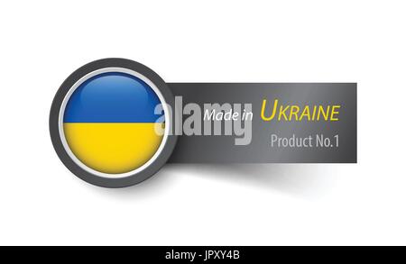 Flaggen-Symbol und Beschriftung mit Text in der Ukraine. Stock Vektor