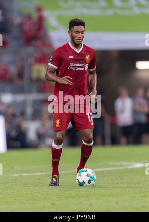 München, Deutschland. 2. August 2017. Joe Gomez (Liverpool) Fußball: Audi Cup 2017 Final match zwischen Liverpool FC 1 (4-5) 1 Atletico de Madrid in der Allianz Arena in München. Bildnachweis: Maurizio Borsari/AFLO/Alamy Live-Nachrichten Stockfoto