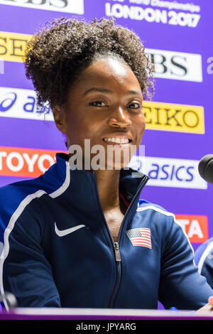 London, UK. 3. August 2017. London, 3. August 2017. Dalilah Muhammad, 2016 Olympic 400mH Champion und 2017 weltweit führend bei Team USA Pressekonferenz im Vorfeld der IAAF Weltmeisterschaften London 2017 im London Stadium. Bildnachweis: Paul Davey/Alamy Live-Nachrichten Stockfoto