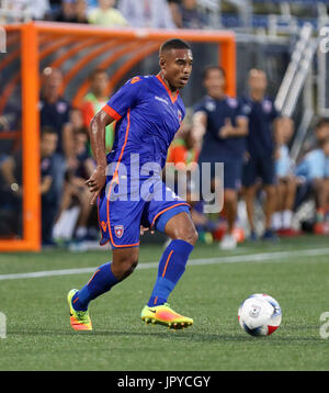 2. August 2017: Miami FC vorwärts Stefano Pinho (29) in Aktion während einer Lamar Hunt US Open Cup Viertelfinal-match zwischen FC Cincinnati Vs Miami FC im Riccardo Silva Stadium in Miami, Florida. FC Cincinnati gewann 1: 0. Mario Houben/CSM Stockfoto