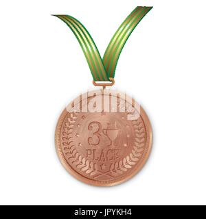 Champion Bronze-Medaille mit grünen Band auf weißem Hintergrund. Vektor-Design. Stock Vektor