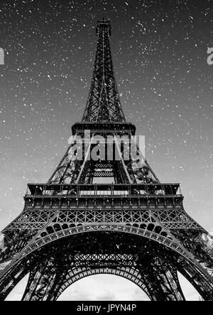 Es schneit in Paris, Frankreich Stockfoto