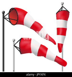 Windsack Zeichen isoliert Vektor. Meteorologie-Luftfahrt-rote und weiße Illustration Stock Vektor