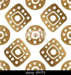 Hand gezeichnet nahtlose Muster. Gold auf weißen ethnischen Ornament, abstrakten geometrischen Hintergrund. Goldenen Textur Stockfoto