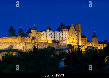 Einbruch der Dunkelheit in Carcassonne, Aude, Frankreich Stockfoto