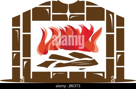 Haus Kamin mit Flammen, Illustration Design, isoliert auf weißem Hintergrund. Stock Vektor