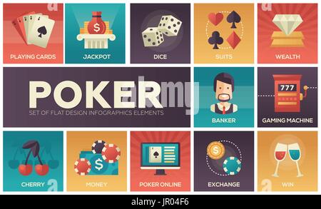 Poker - Vektor-modernes flaches Design-Ikonen-set Stock Vektor