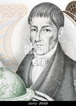 Francisco José de Caldas Porträt von kolumbianischen Geld Stockfoto