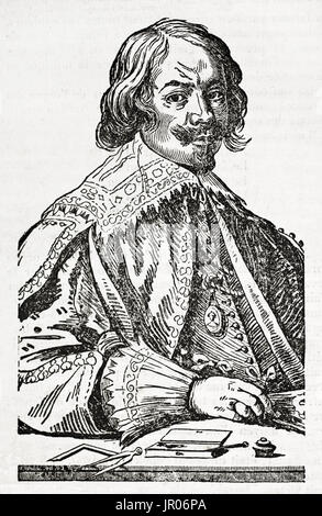 Alten gravierte Porträt von Jacques Callot (1592 – 1635), barocke Grafiker und Zeichner aus dem Herzogtum Lothringen. Nach van Dyck, veröffentlicht am Magas Stockfoto