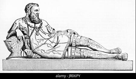 Alten graviert Reproduktion von Philippe de Chabot (1492 – 1543) Statue (gehalten im Louvre), Admiral von Frankreich. Erstellt von Roux nach Skulptur des Co Stockfoto