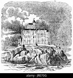 Alte Ansicht des Mont Saint-Michel, Normandie, Frankreich. Erstellt von Andrew, Best und Leloir, veröffentlicht am Magasin Pittoresque, Paris, 1833 Stockfoto