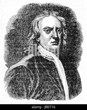 Alten gravierte Portrait von Isaac Newton (1642 – 1727), englischer Arzt und Mathematiker. Von unbekannter Autor veröffentlicht am Magasin Pittoresque, Pa Stockfoto