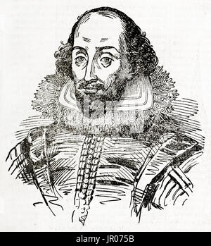 Alten gravierte Portrait von William Shakespeare (1564 – 16169). Von unbekannter Autor veröffentlicht am Magasin Pittoresque, Paris, 1833. Stockfoto