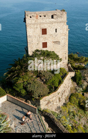 Außenansicht des Torre Aurora schloss, Monterosso, Cinque Terra, Italien Stockfoto