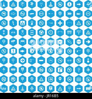 100 Straße Zeichen Icons set blau Stock Vektor