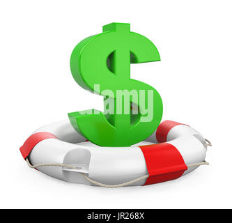 Dollarzeichen in Rettungsring isoliert Stockfoto