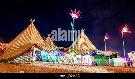 Glastonbury Festival Felder in der Nacht Stockfoto