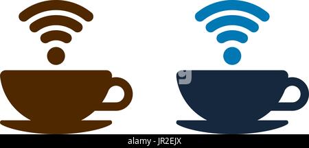 Design der Wifi Kaffee Icons auf weißem Hintergrund. Kaffeetassen. Isolierte Vektor-Illustrationen. Stock Vektor