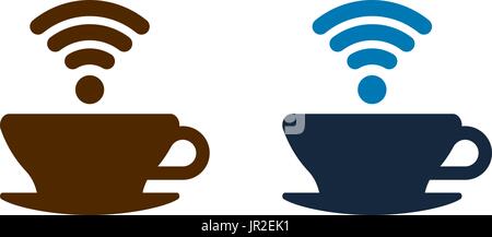 Design der Wifi Kaffee Icons auf weißem Hintergrund. Isolierte Vektor-Illustrationen. Stock Vektor