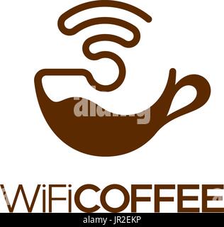 Gestaltung von Wifi Kaffee-Logo auf weißem Hintergrund. Vektor-Illustration isoliert. Stock Vektor