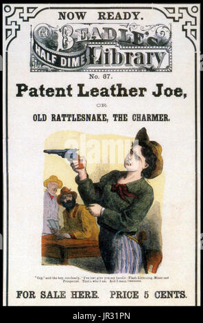 Im Jahre 1860 veröffentlichte die Verlage Erastus und Irwin Beadle eine Reihe von billige Taschenbücher, Beadle die Groschenromane. Groschenromane variiert in der Größe, auch in der ersten Serie Beadle, aber waren meistens ungefähr 6.5 von 4,25 Zoll mit 100 Seiten. Die ersten 28 wurden ohne ein Titelbild in einem lachsfarbenen Papierverpackung veröffentlicht. Ein Holzschnitt wurde in Ausgabe 29 hinzugefügt, und die ersten 28 wurden mit illustrierten Cover abgedruckt. Die Bücher waren natürlich bei zehn Cent günstig. Die meisten Geschichten wurden Grenze Geschichten Nachdruck aus den zahlreichen Serien in der Geschichte-Papieren und anderen Quellen, aber viele waren ori Stockfoto