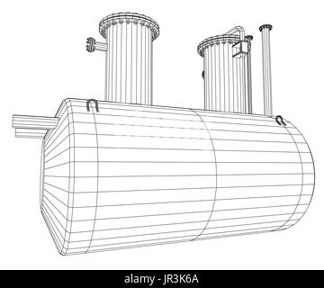 Industrielle Ausrüstung Kapazität. Drahtrahmen. EPS10 Format. Vector Rendering von 3d Stock Vektor