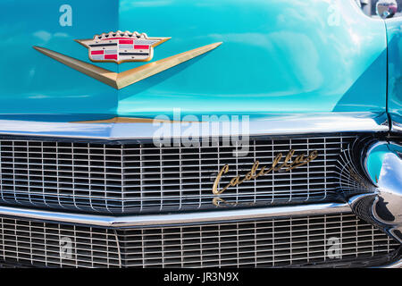 1956 Cadillac Sedan Deville-front-End bei einem amerikanischen Auto-Show. Essex. VEREINIGTES KÖNIGREICH. Amerikanische Oldtimer Stockfoto