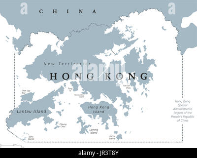 Hong Kong und Umgebung politische Karte. Englisch beschriften. Hong Kong Special Administrative Region der Volksrepublik China. Stockfoto