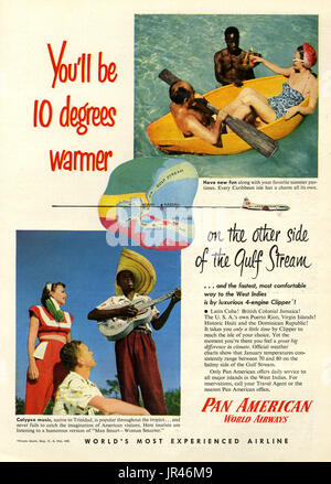 Anzeige der 1940er Jahre USA Pan American World Airways Magazine Stockfoto