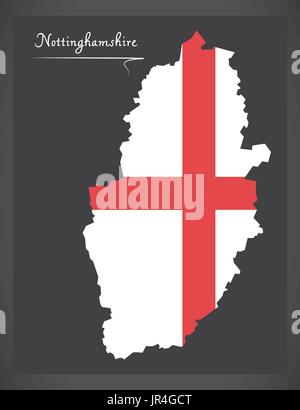 Nottinghamshire Karte England UK mit englischen Nationalflagge illustration Stock Vektor