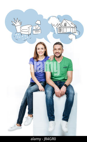 Paar, Kamera und Träumen Stockfoto