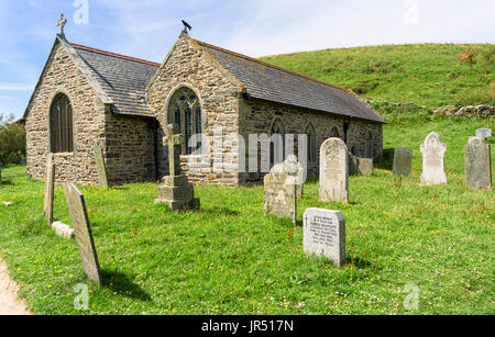 Gunwalloe Kirche des St. Winwaloe, Halbinsel Lizard, Cornwall, UK - normannische Architektur Stockfoto