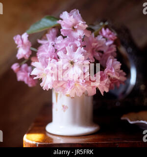 Vase mit rosa Blumen Stockfoto