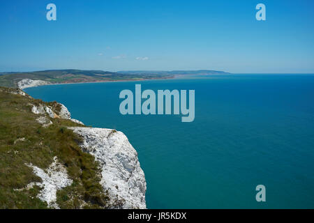 Ländliche Gegend und Klippen auf Tennyson Down auf der Isle Of Wight vor der Südküste des Vereinigten Königreichs. Stockfoto