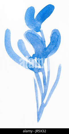 Ausbildung im Suibokuga Stil mit Aquarellfarben - blaue Skizze der Orchidee Blume auf weißem Papier zeichnen Stockfoto